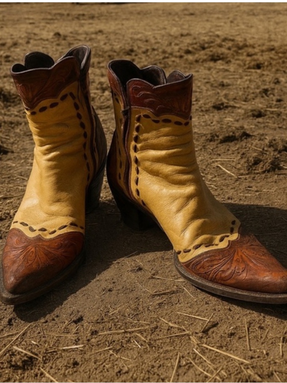Stallion hand tooled leather zorro ankle cowboy boots